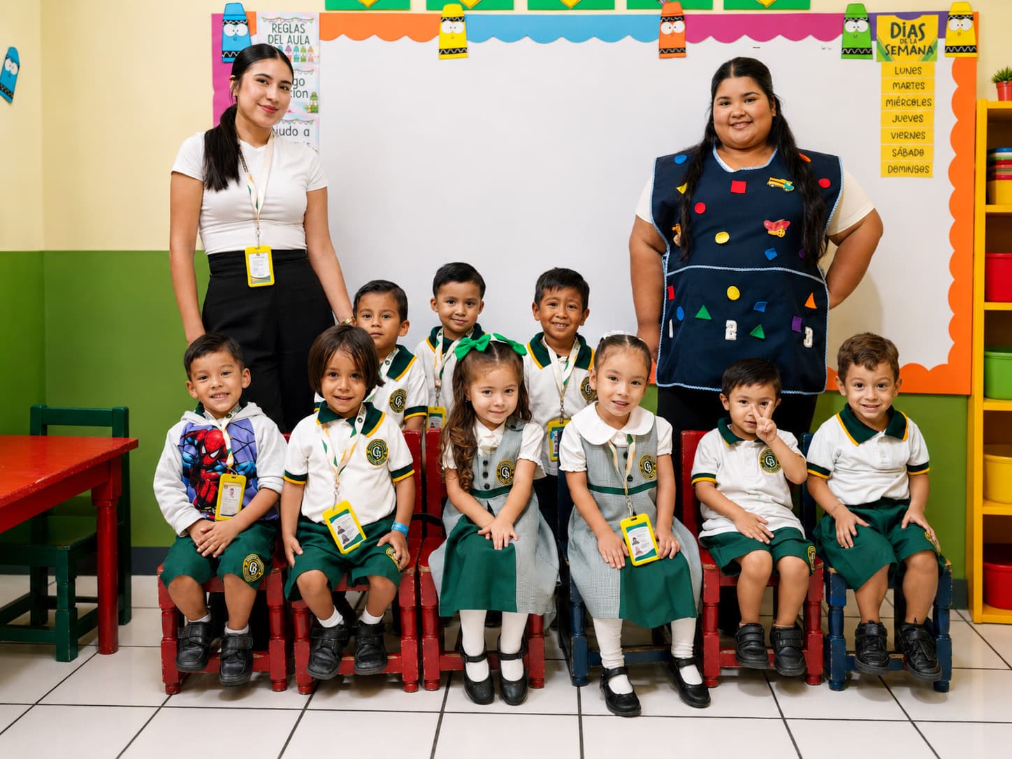 Maestra y alumnos de preescolar
